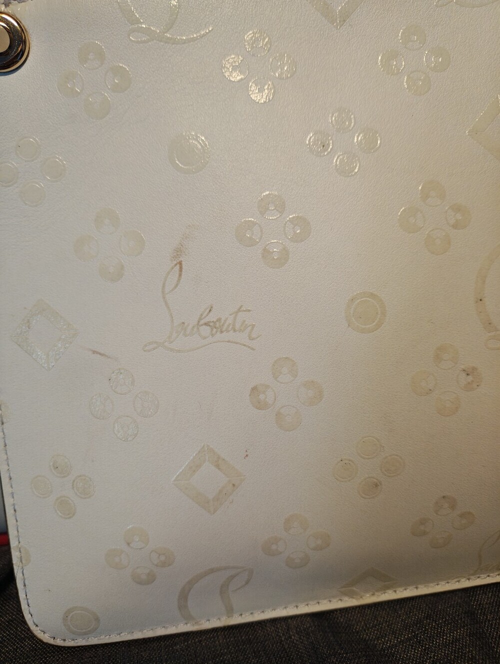 Calfskin Loubinthesky East West Cabata Tote White - Picture 14 of 16